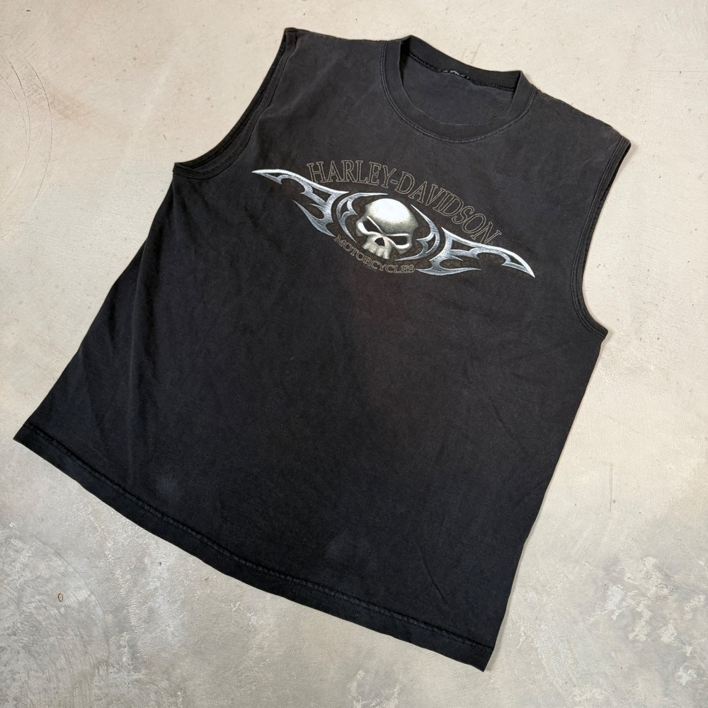 Harley-Davidson Mens Skull Tribal Graphic Sleeveless Tank top Black Size L Gym